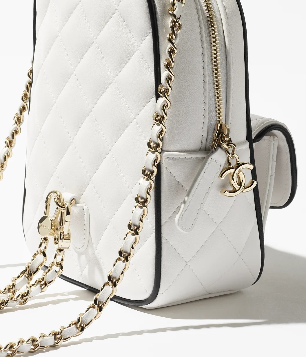 Balo Chanel Mini Backpack Lambskin White Black 5