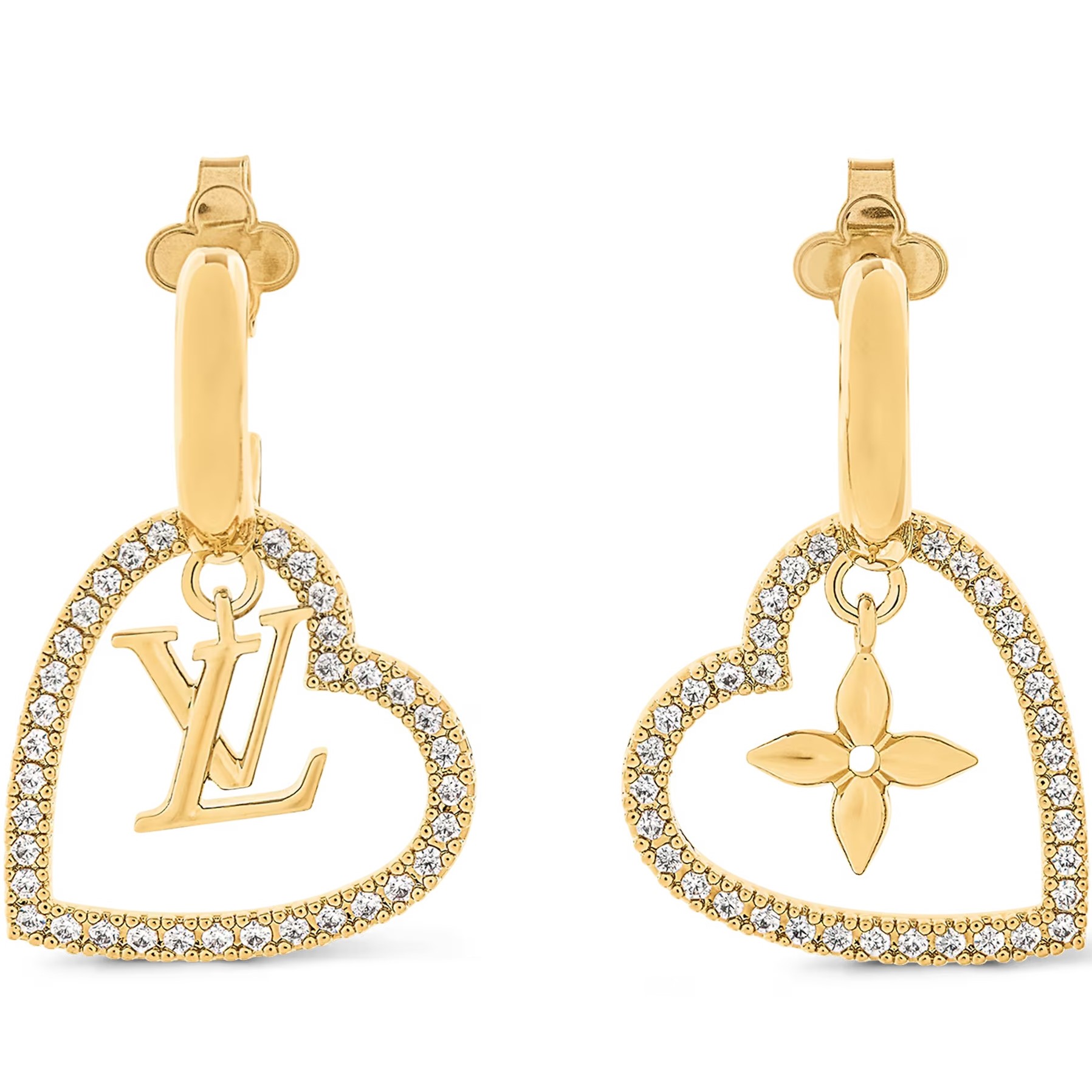 Khuyên Tai My LV Heart Gold-toned Metal and Zircons Earrings 3