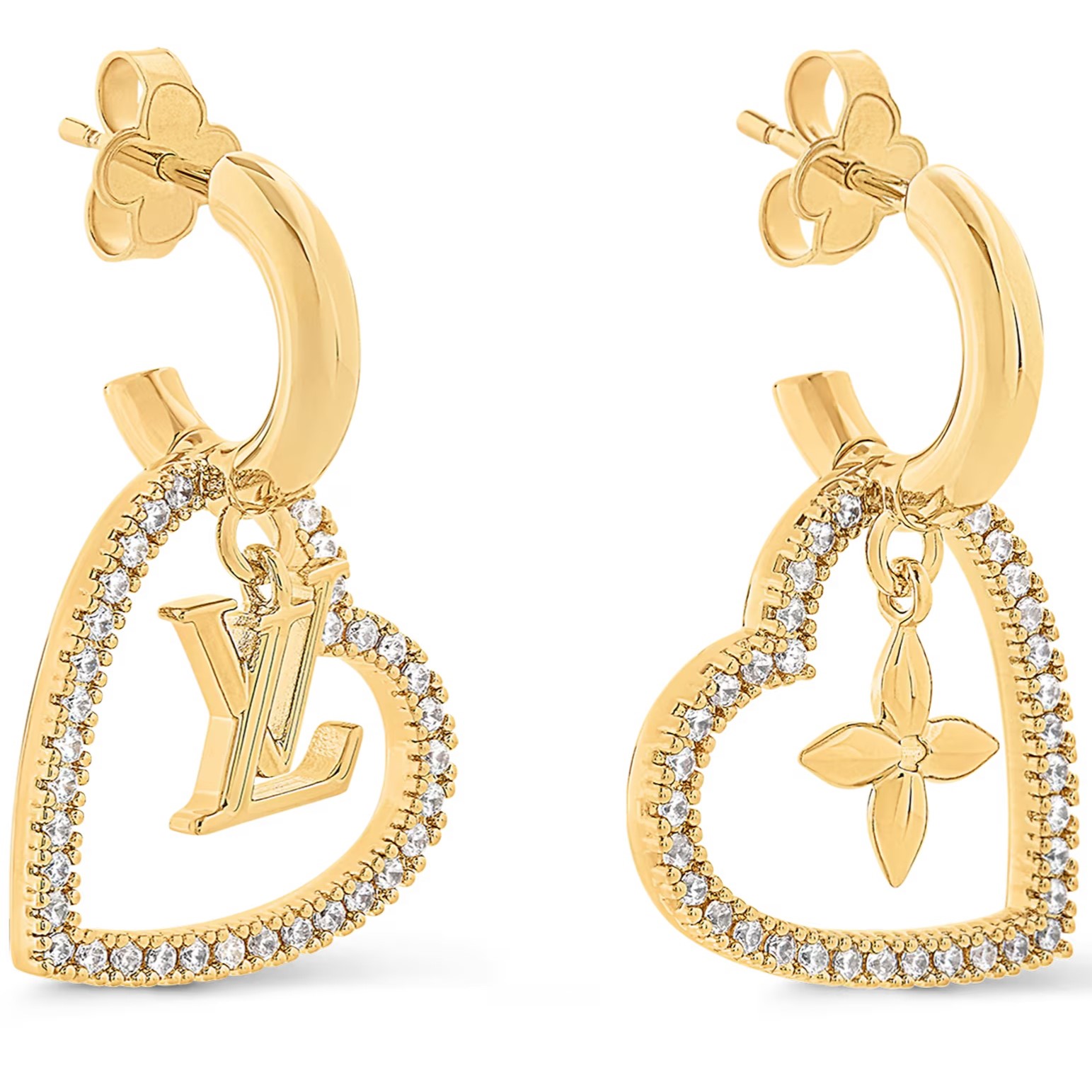 Khuyên Tai My LV Heart Gold-toned Metal and Zircons Earrings 5
