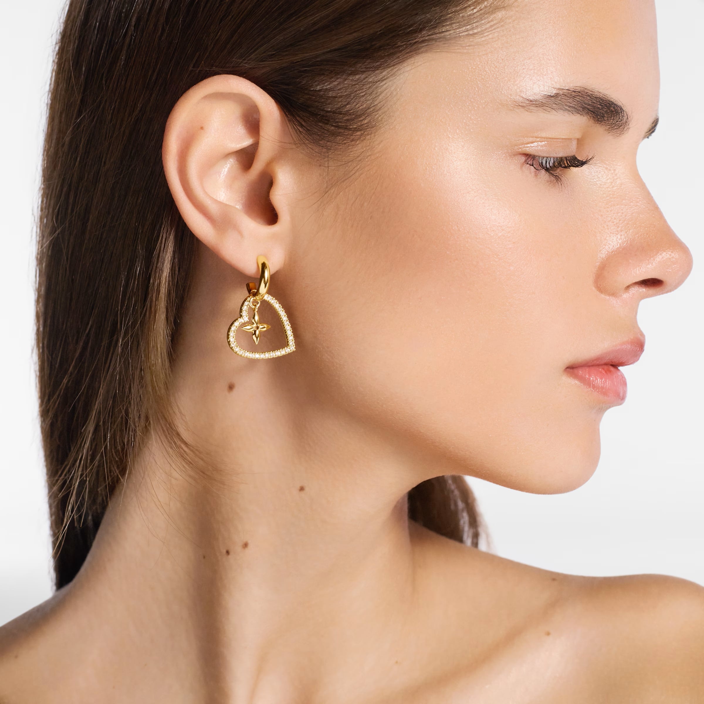 Khuyên Tai My LV Heart Gold-toned Metal and Zircons Earrings 6