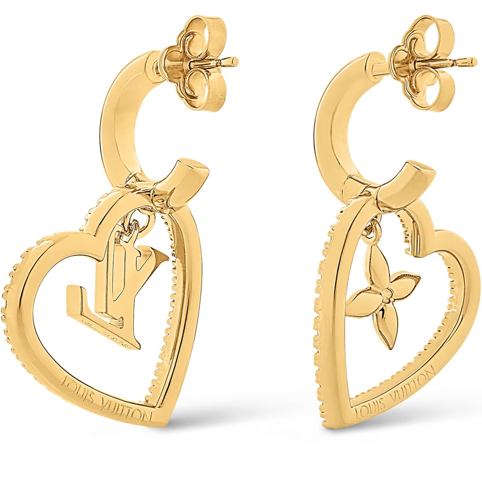 Khuyên Tai My LV Heart Gold-toned Metal and Zircons Earrings 2