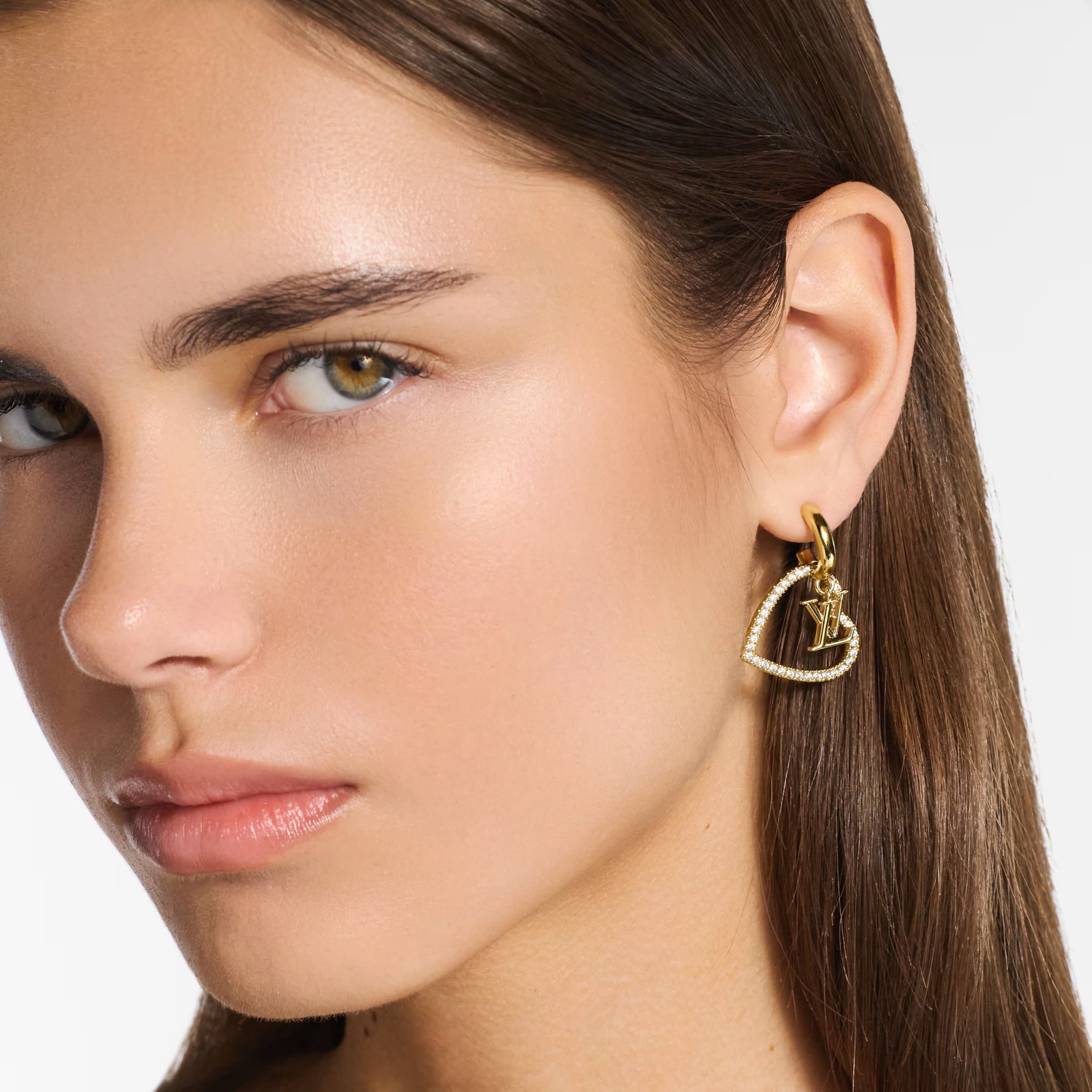 Khuyên Tai My LV Heart Gold-toned Metal and Zircons Earrings 8