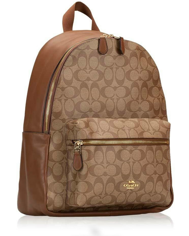 BALO COACH CHARLIE BACKPACK IN SIGNATURE CANVAS KHAKI SADDLE BROWN 4