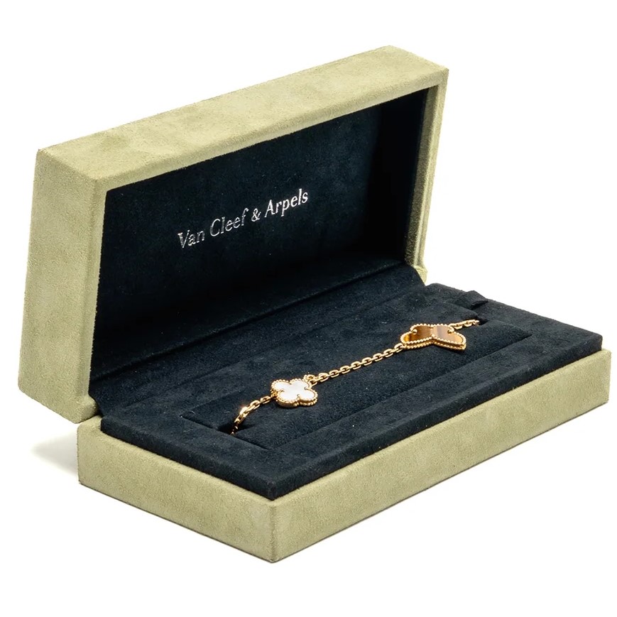 Vòng tay Van Cleef Arpels Lucky Alhambra Bracelet 4 motifs Carnelian Tigers Eye Malachite VCARD79600 6