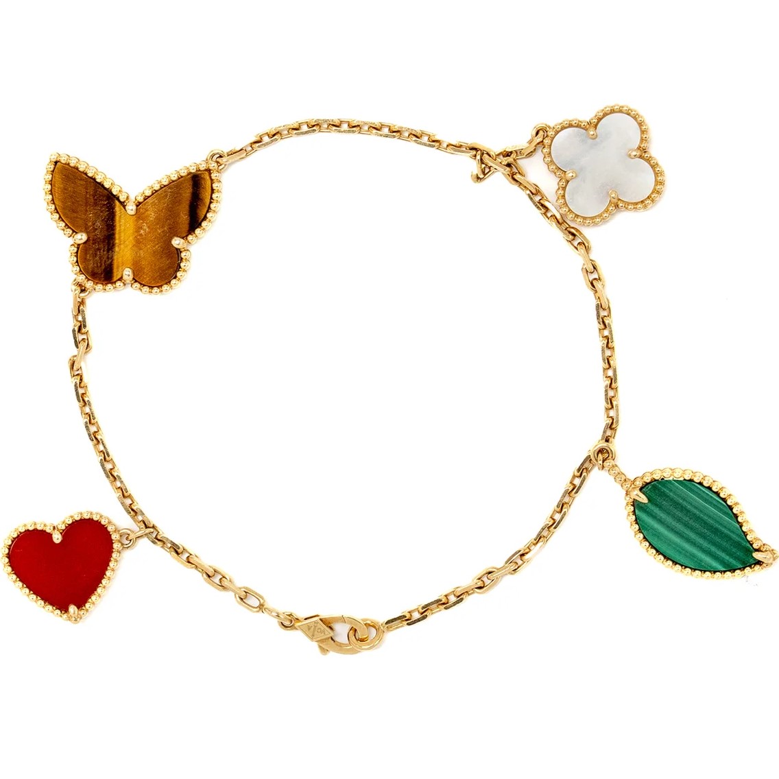 Vòng tay Van Cleef Arpels Lucky Alhambra Bracelet 4 motifs Carnelian Tigers Eye Malachite VCARD79600 7
