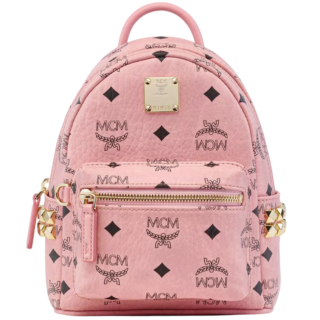 Balo nữ MCM Size 18 X-Mini Stark Bebe Boo Soft Pink Side Studs Backpack in Visetos 1