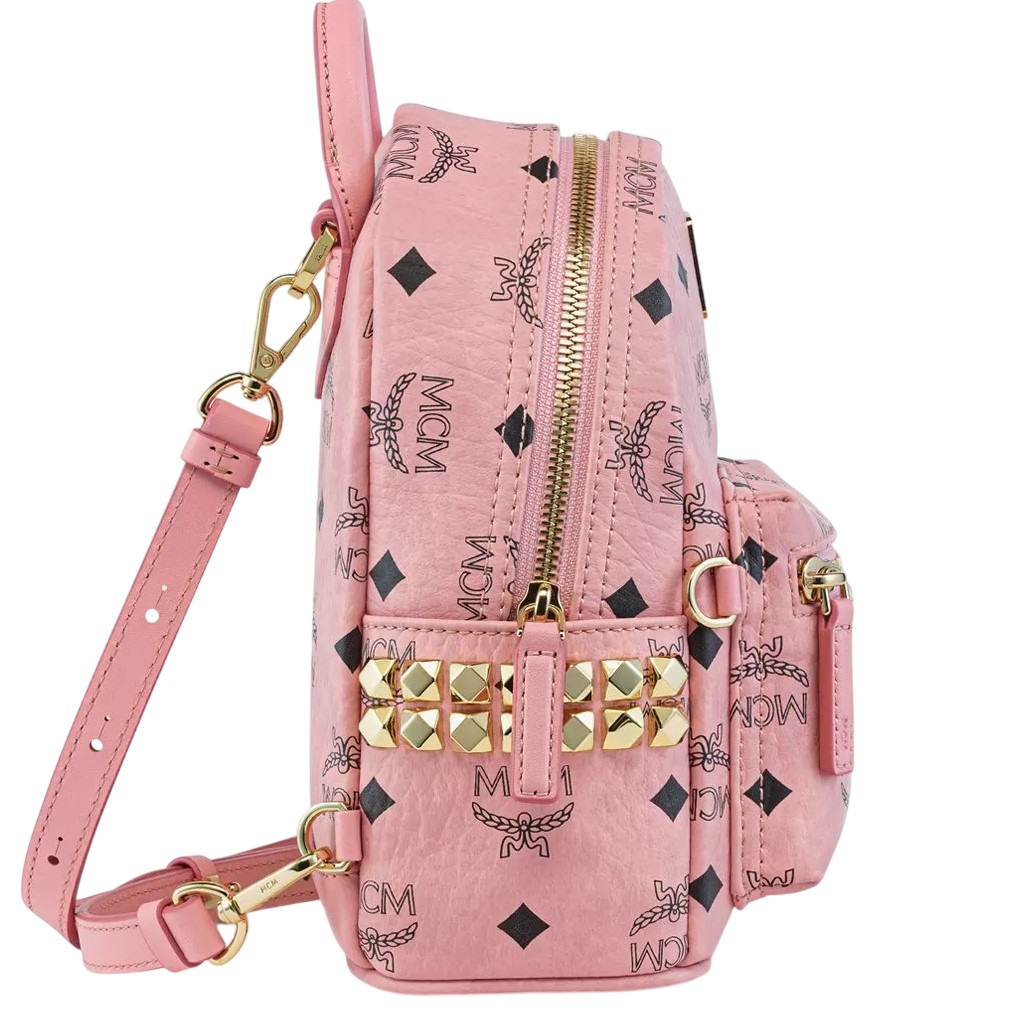 Balo nữ MCM Size 18 X-Mini Stark Bebe Boo Soft Pink Side Studs Backpack in Visetos 6