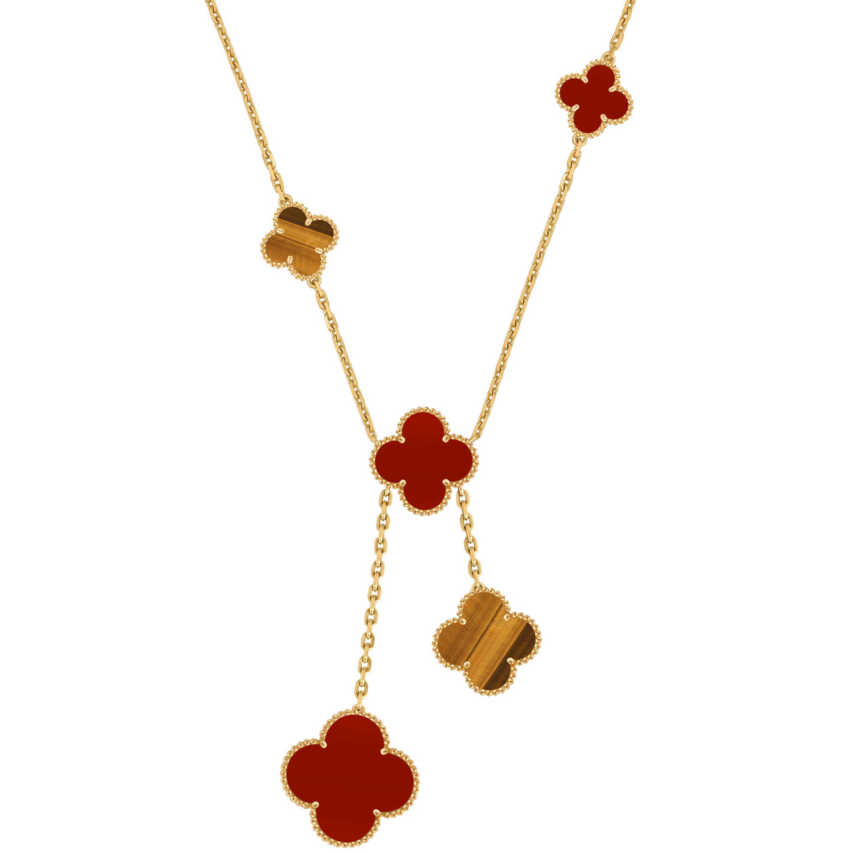 Dây Chuyền cỏ 4 lá Van Cleef Arpels Magic Alhambra Necklace 6 Motifs Yellow Gold Carnelian Tiger Eye VCARN5JP00 2