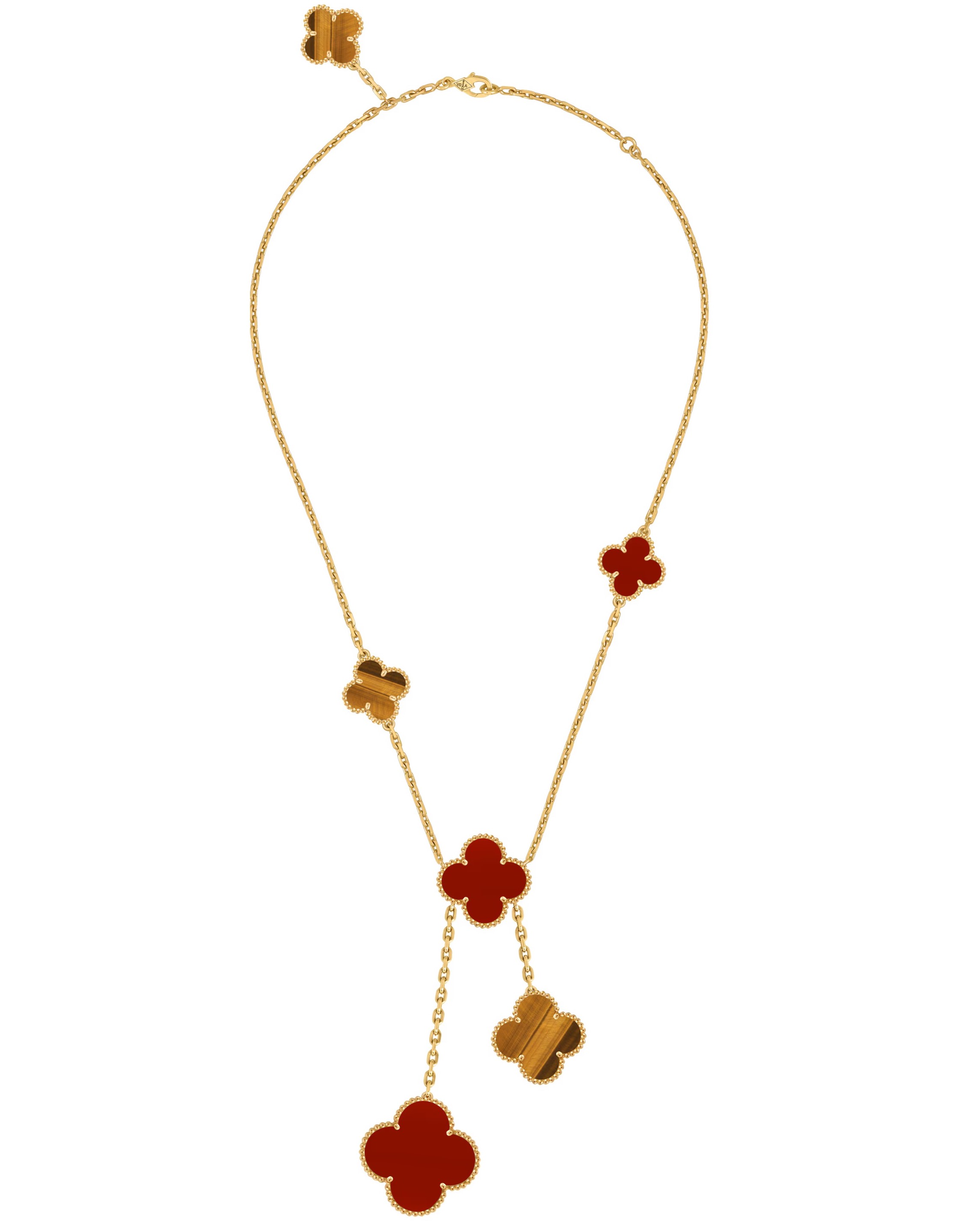 Dây Chuyền cỏ 4 lá Van Cleef Arpels Magic Alhambra Necklace 6 Motifs Yellow Gold Carnelian Tiger Eye VCARN5JP00 4