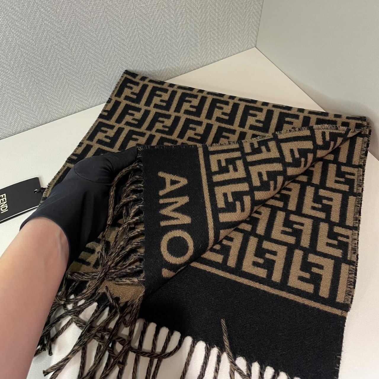 Khăn Fendi FF Scarf Brown Wool and Cashmere Scarf 6