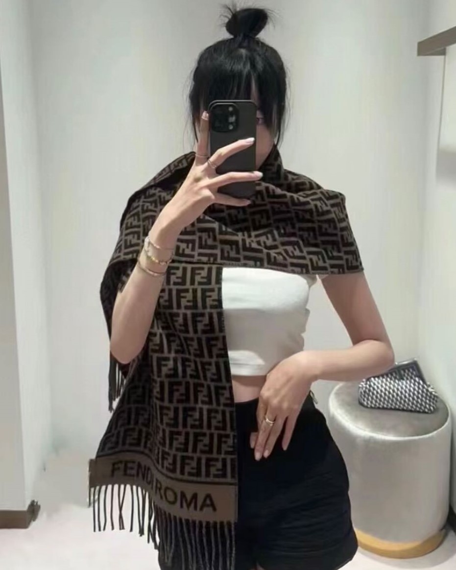 Khăn Fendi FF Scarf Brown Wool and Cashmere Scarf 9