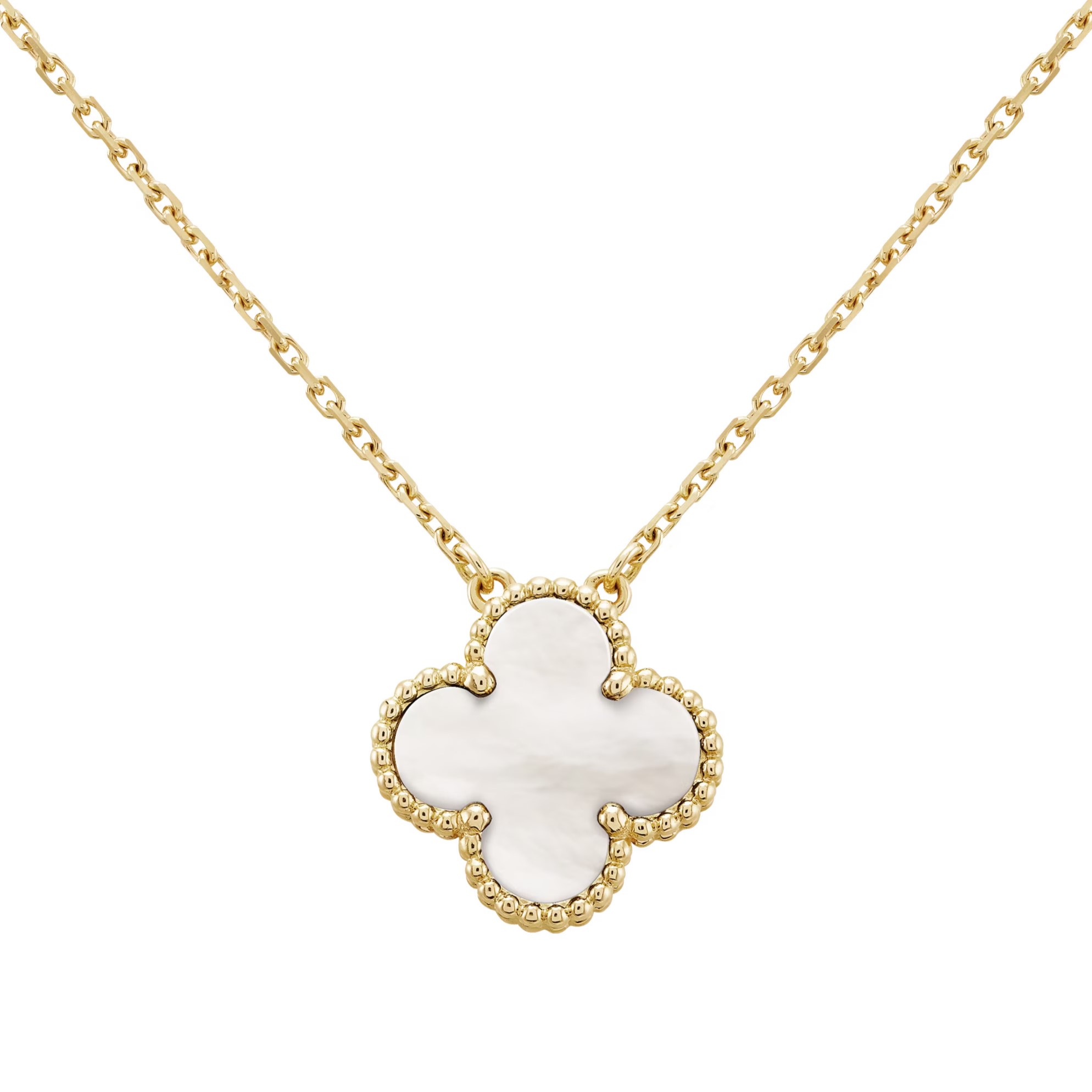 DÂY CHUYỀN CỎ 4 LÁ VAN CLEEF ARPELS VINTAGE ALHAMBRA NECKLACE PENDANT IN STONE WHITE MOTHER-OF-PEARL VCARA45900 1
