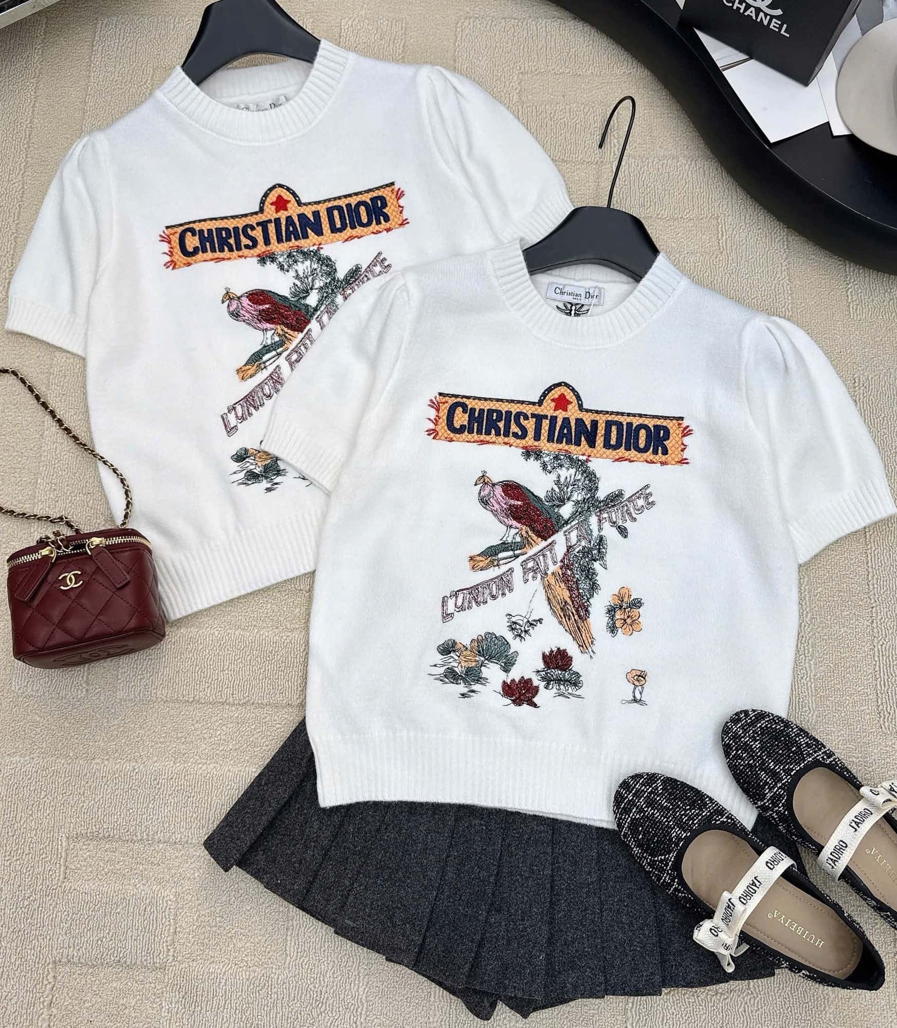 Áo dệt kim màu trắng Dior thêu họa tiết 5