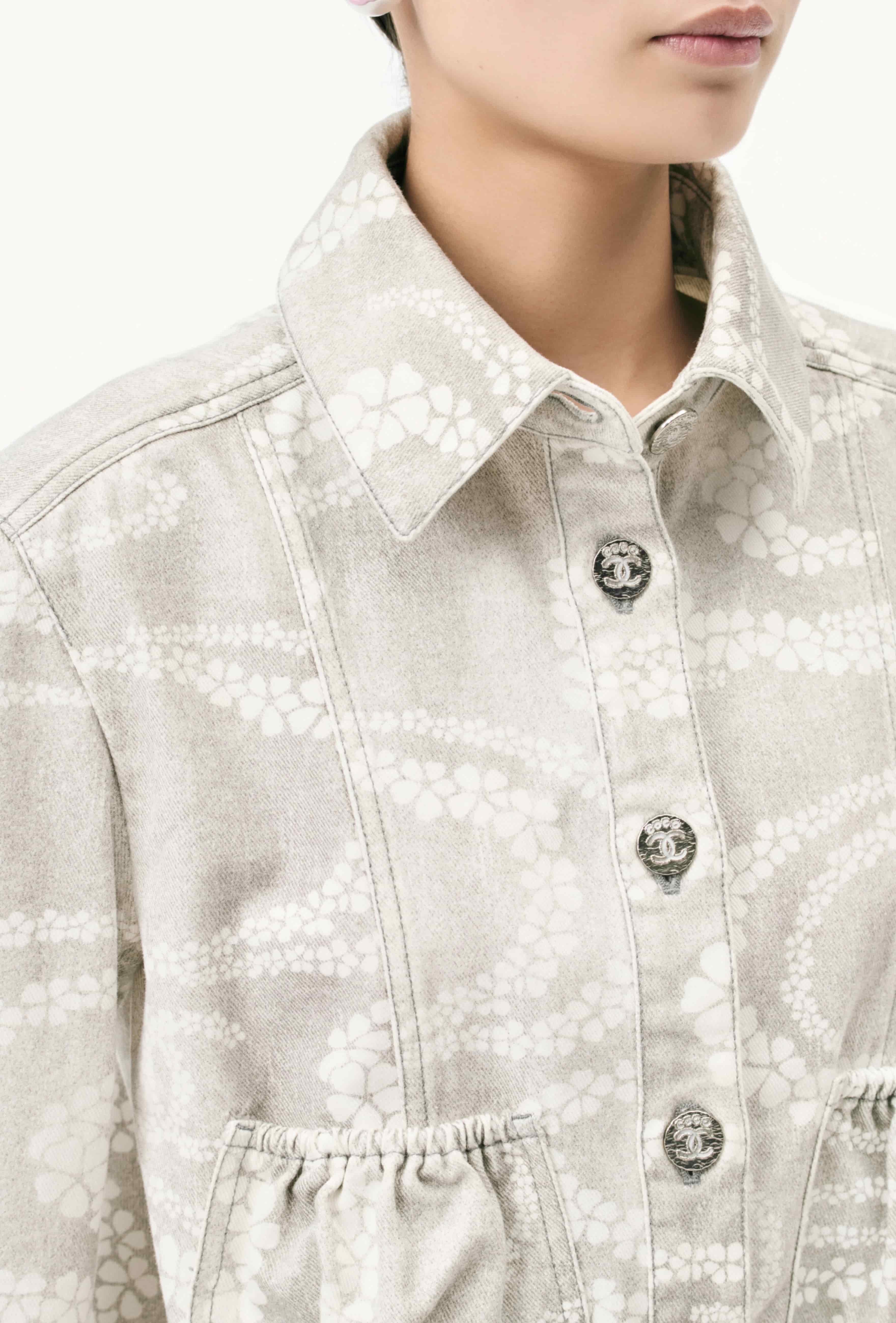 Set bộ Chanel Printed Denim Grey White 1