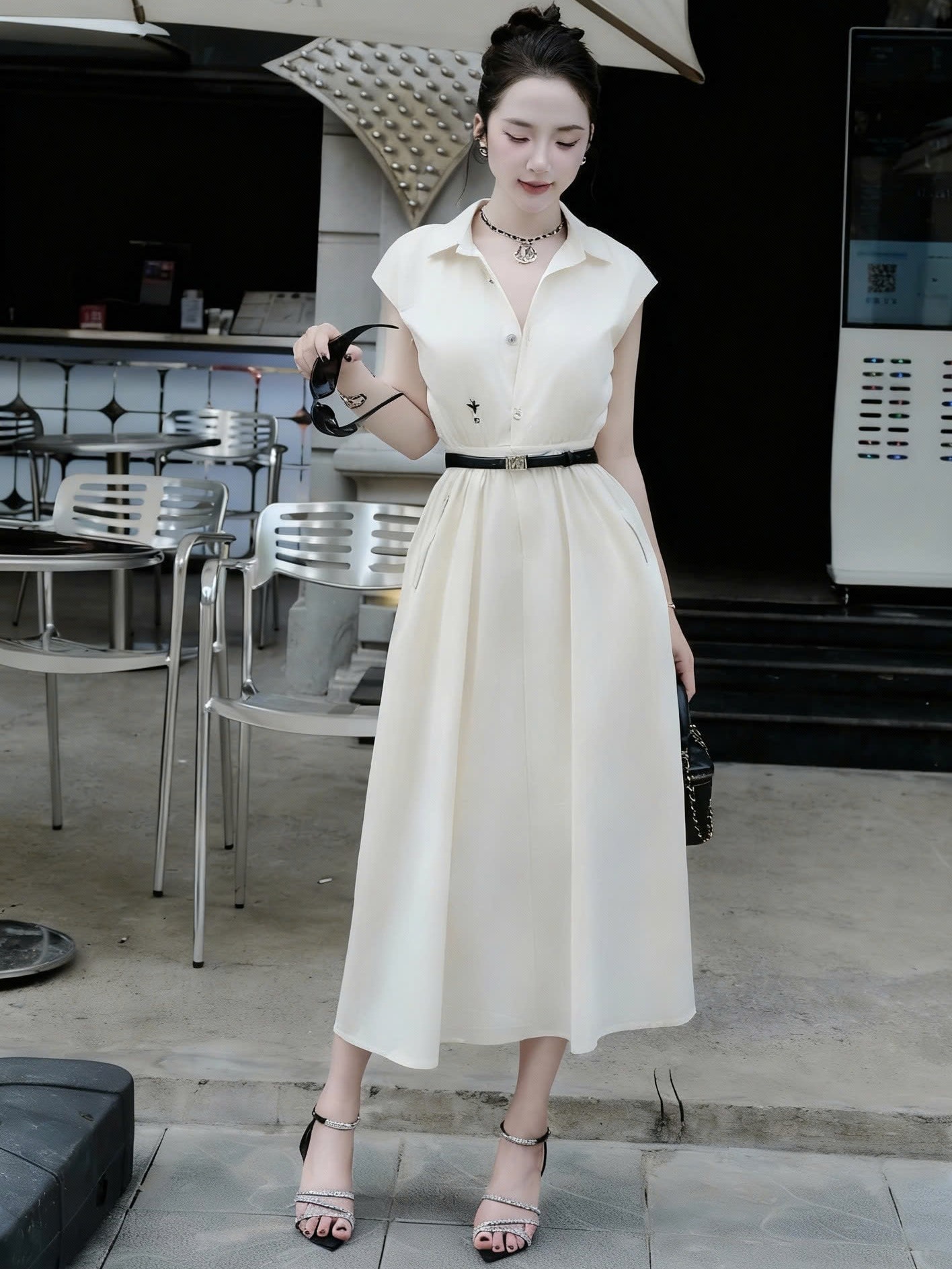 Đầm dài Dior kèm thắt lưng đen 4