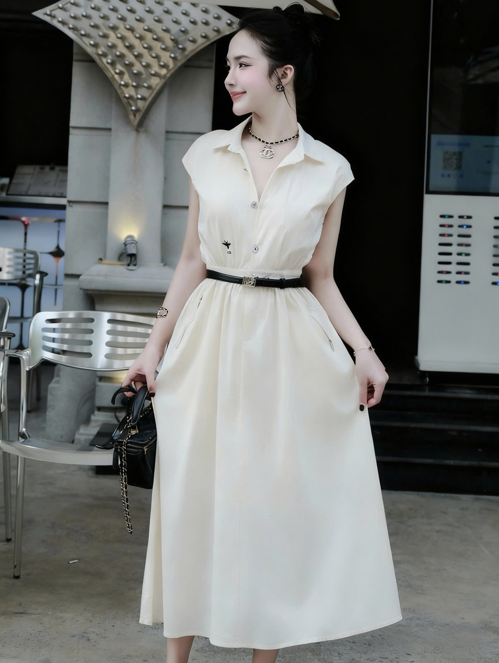 Đầm dài Dior kèm thắt lưng đen 6