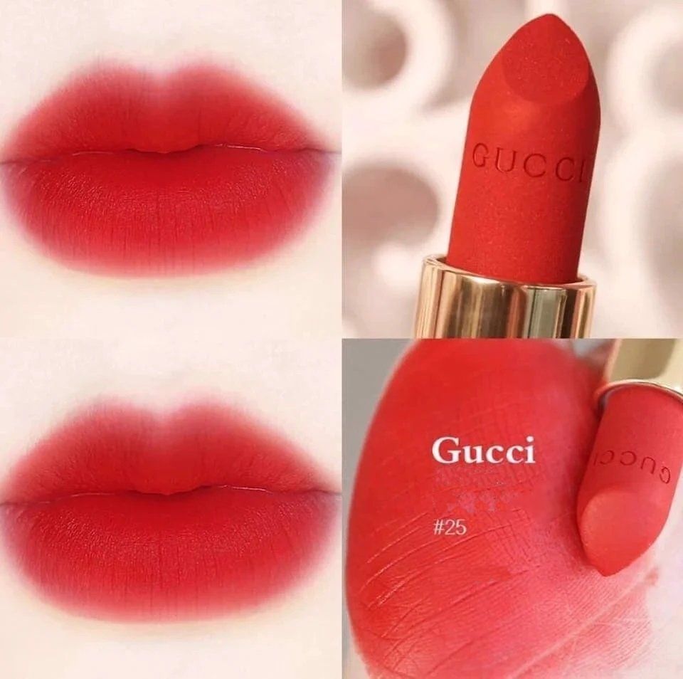 Son nữ Gucci 25 Goldie Red Mat Matte Lipstick 9