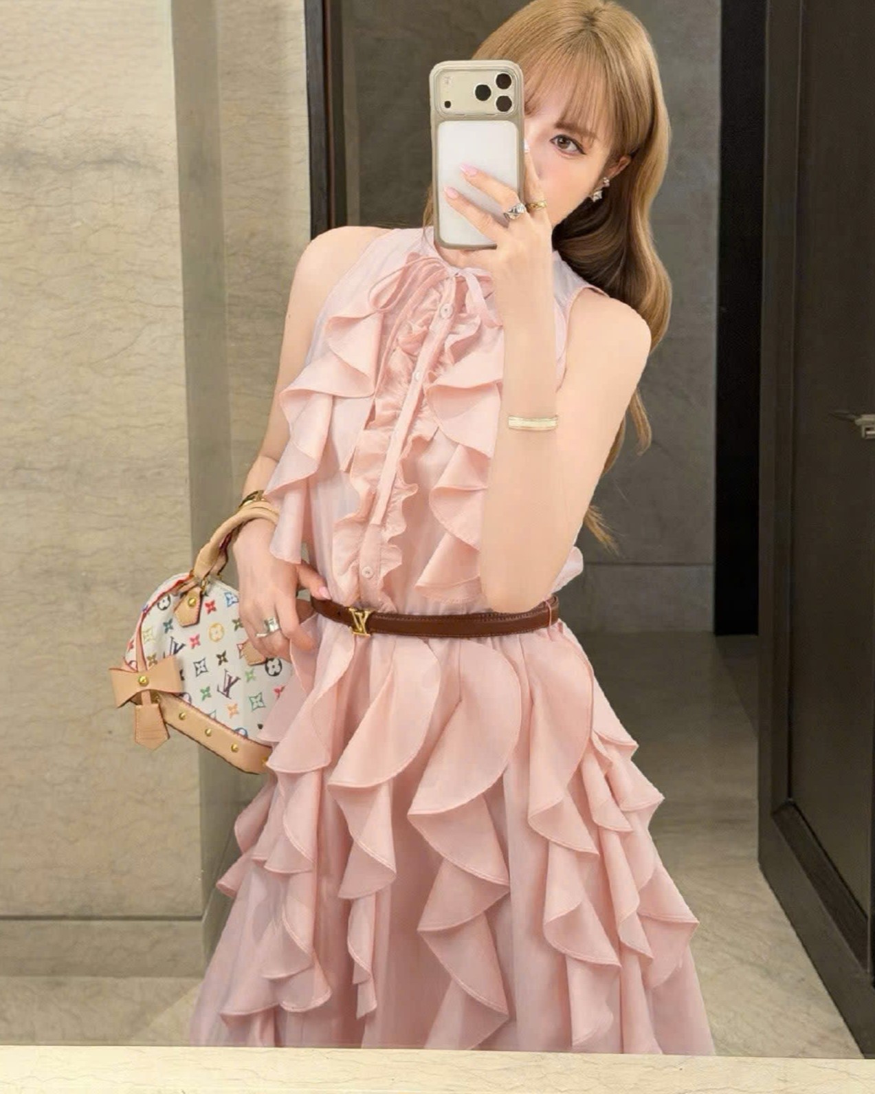 Đầm Louis Vuitton Ruffle Mini Dress Rose Poudre 6