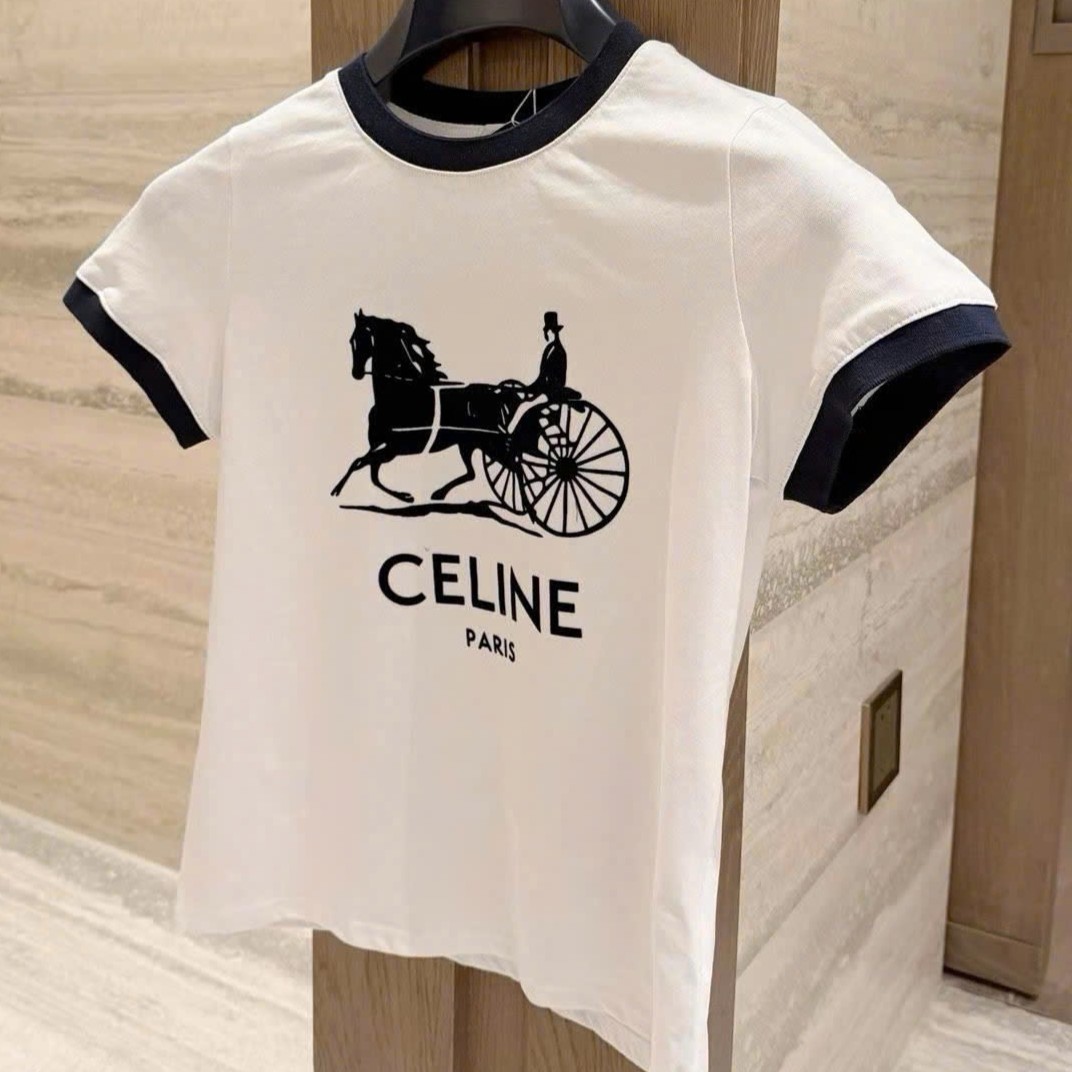 Set áo thun xanh navy trắng kèm quần short sọc ngang celine 5