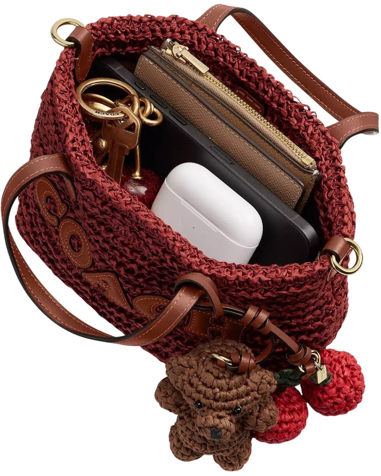 Túi Coach City Mini Tote Bag With Charms In Straw Russet CEU30 3