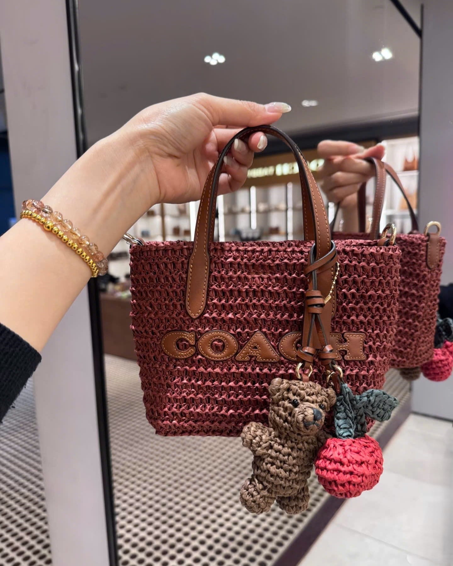 Túi Coach City Mini Tote Bag With Charms In Straw Russet CEU30 6