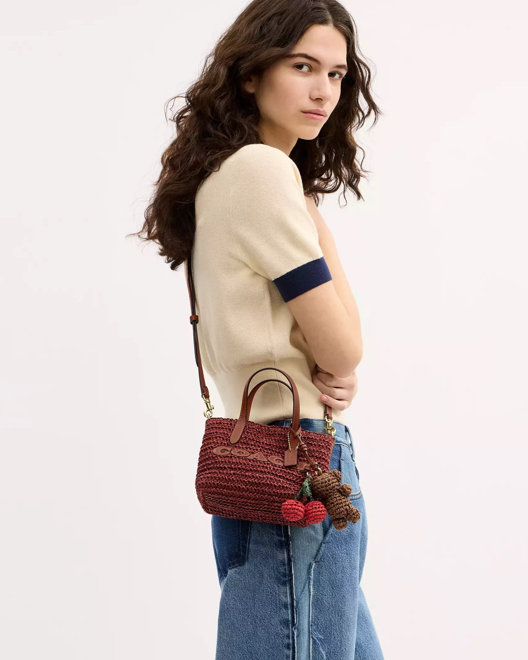Túi Coach City Mini Tote Bag With Charms In Straw Russet CEU30 9
