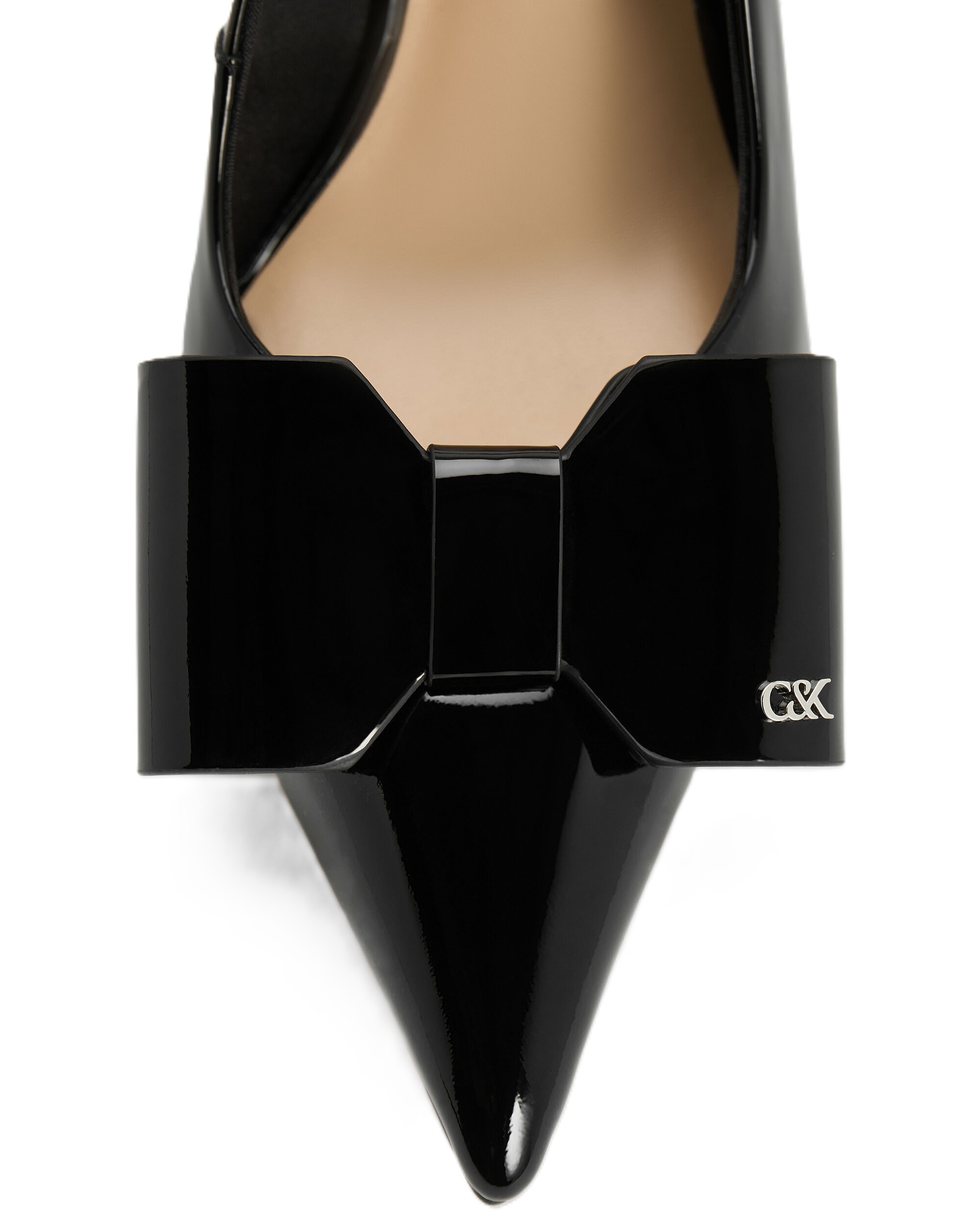 Giày CNK Charles Keith Sandals Lu Patent Leather Bow Blade-Heel Slingback Pumps Black Patent 3
