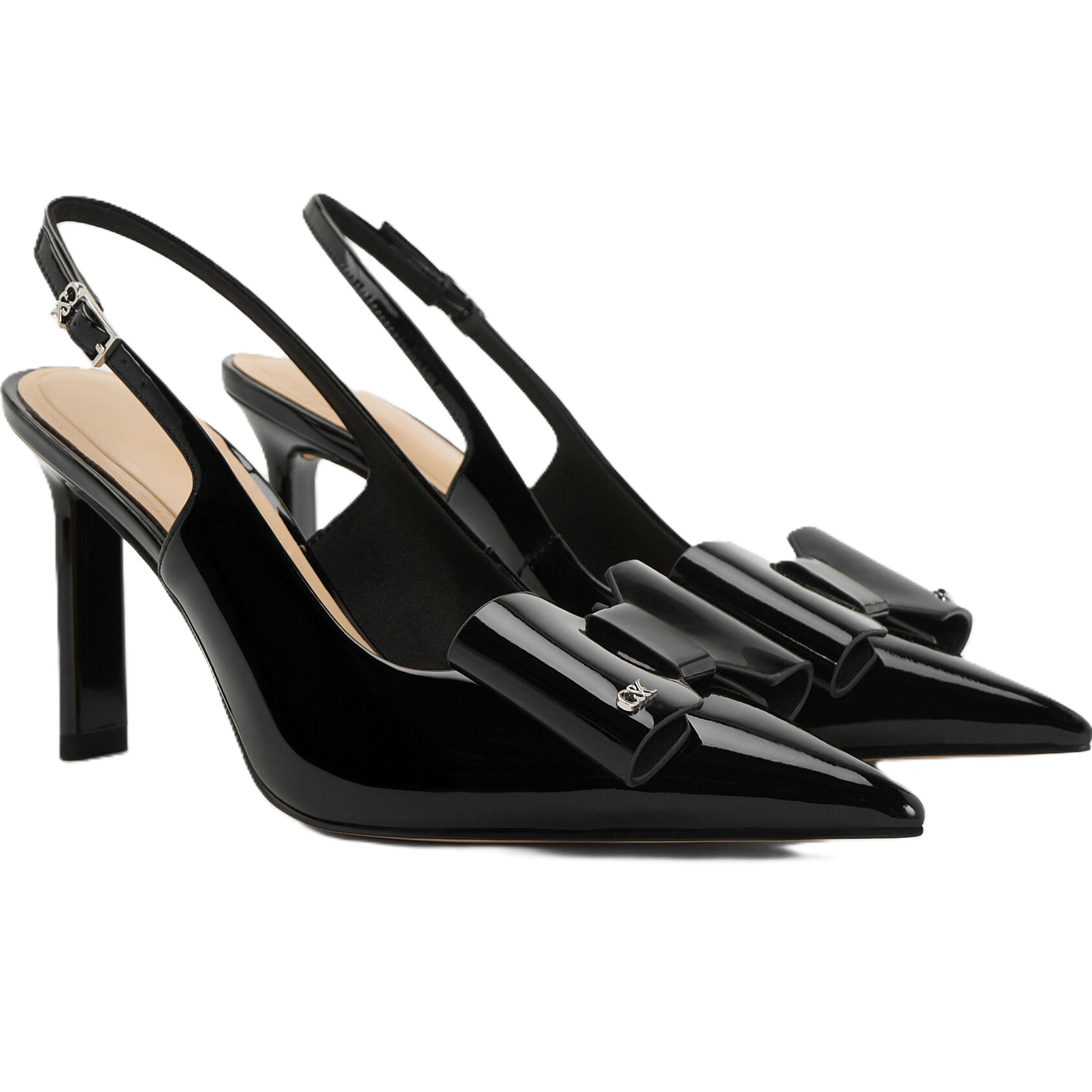 Giày CNK Charles Keith Sandals Lu Patent Leather Bow Blade-Heel Slingback Pumps Black Patent 10