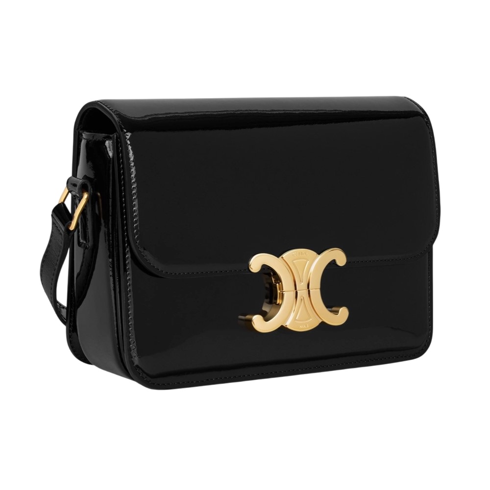 Túi Đeo Vai Celine Teen Triomphe Shoulder Bag In Patent Calfskin Màu Đen 4