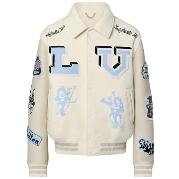 Áo khoác sticker unisex LV Louis Vuitton Multi-Patches Mixed Leather Varsity Blouson