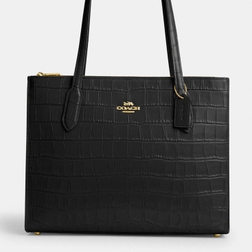 Túi Coach nữ Nina Tote Crocodile-Embossed Leather and Smooth Leather Bag In Gold Black CL654