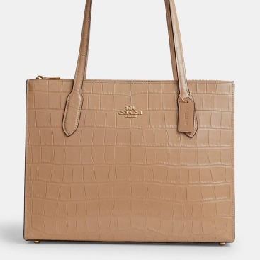 Túi Coach nữ Nina Tote Crocodile-Embossed Leather and Smooth Leather Bag In Gold Taupe CL654