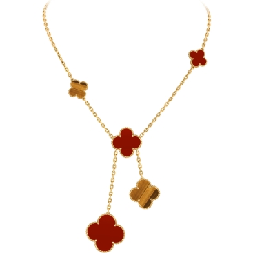 Dây Chuyền cỏ 4 lá Van Cleef Arpels Magic Alhambra Necklace 6 Motifs Yellow Gold Carnelian Tiger Eye VCARN5JP00