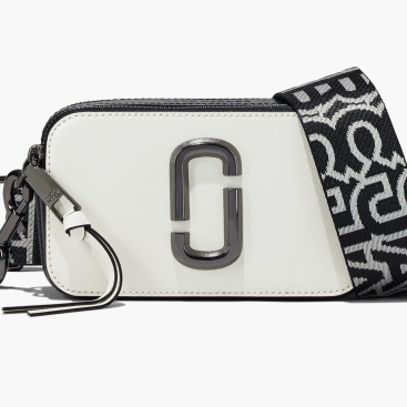 Túi đeo vai nữ Marc Jacobs màu trắng The Bi-Color Snapshot White Black Leather Camera Bag