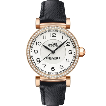Đồng hồ Coach Women Madison Black Leather Strap Glitz Rose Gold Watch 14503396