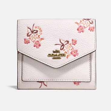 Ví Coach nữ Small Wallet With Floral Bow Print Polished Pebble Leather 28445