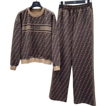 Set áo quần dài họa tiết hãng Fendi nâu