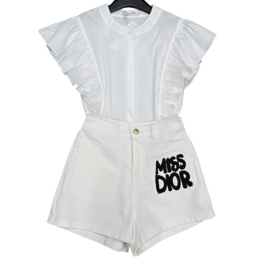Set áo trắng bèo quần short Miss Dior 