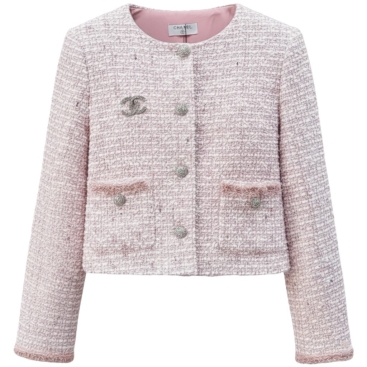 Áo khoác dạ vải tweed Chanel hồng 