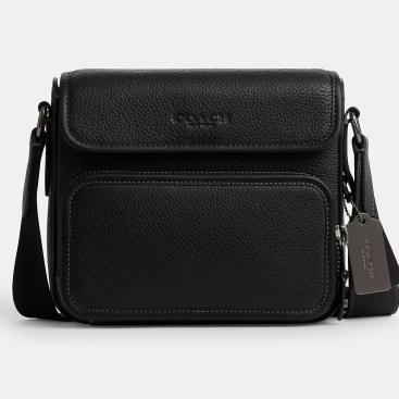 Túi Coach Nam Sullivan Flap Crossbody In Black Refined Pebble Leather And Smooth Calf Leather CN729