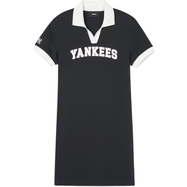 Đầm MLB cổ bẻ tay ngắn Varsity Lettering Pique Dress NY New York Yankees Black 3FOPV0143-50BKS