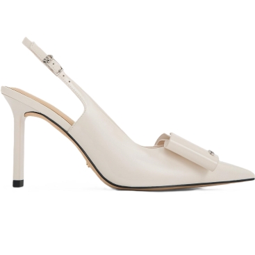 Giày CNK Charles Keith Sandals cao gót Lu Patent Leather Bow Blade-Heel Slingback Pumps Chalk