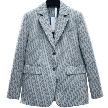 Áo khoác vest nữ xanh dương họa tiết hãng Dior