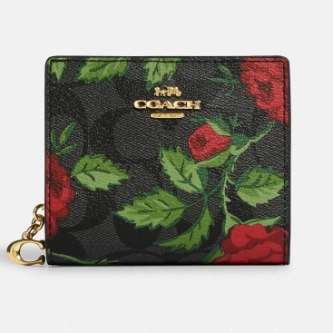 Ví ngắn Coach Snap Wallet In Signature Canvas With Fairytale Rose Print