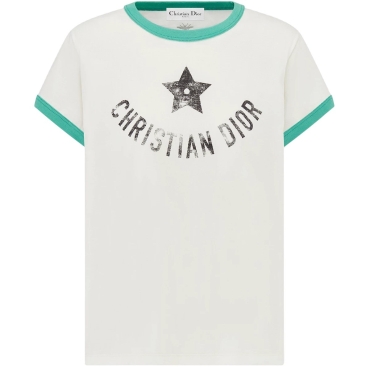 Áo Dior nữ Dioriviera T-Shirt Ecru and Aquamarina Cotton Jersey