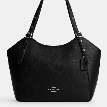 Túi Coach nữ Meadow Shoulder Bag Refined Pebble Leather Silver Black CM074
