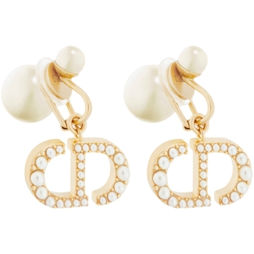 Hoa tai Dior Tribales Clip-On Earrings Gold-Finish Metal and White Resin Pearls