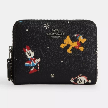 Ví nữ ngắn Disney X Coach Small Zip Around Wallet With Holiday Print CN028