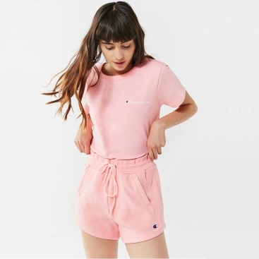 Bộ quần áo nữ Champion Pink Reverse-Weave Shorts T-Shirt Set