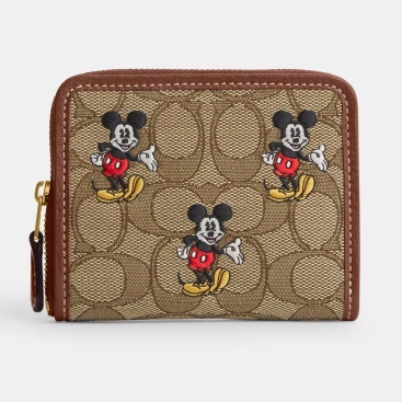 Ví nữ ngắn Disney X Coach Small Zip Around Wallet In Signature Jacquard With Mickey Mouse Print CN035